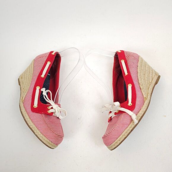 Sperry Clarens Womens Wedge Red white Striped Ropes Espadrilles shoes Size 9.5 M - Picture 7 of 11
